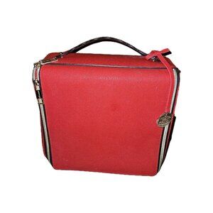 Estee Lauder Red Train Case Travel Bag Makeup Cosmetic Zipper with Handle